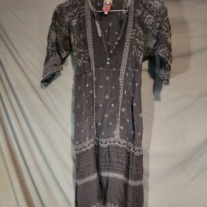 Johnny Was Charcoal Dress with Embroidery